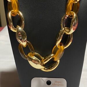 Gold and Amber Chain Link Necklace and Earring Combo